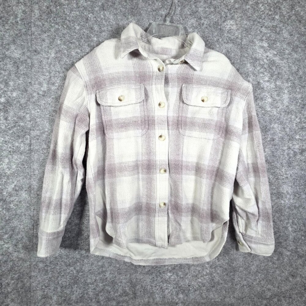 American Eagle Outfitters oversized plaid shacket Plaid Tan Cream Size XS